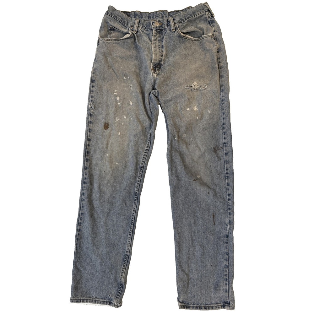 Vintage 90s Wrangler‎ Distressed Paint Jeans Mens 34x34 Blue Stains Workwear